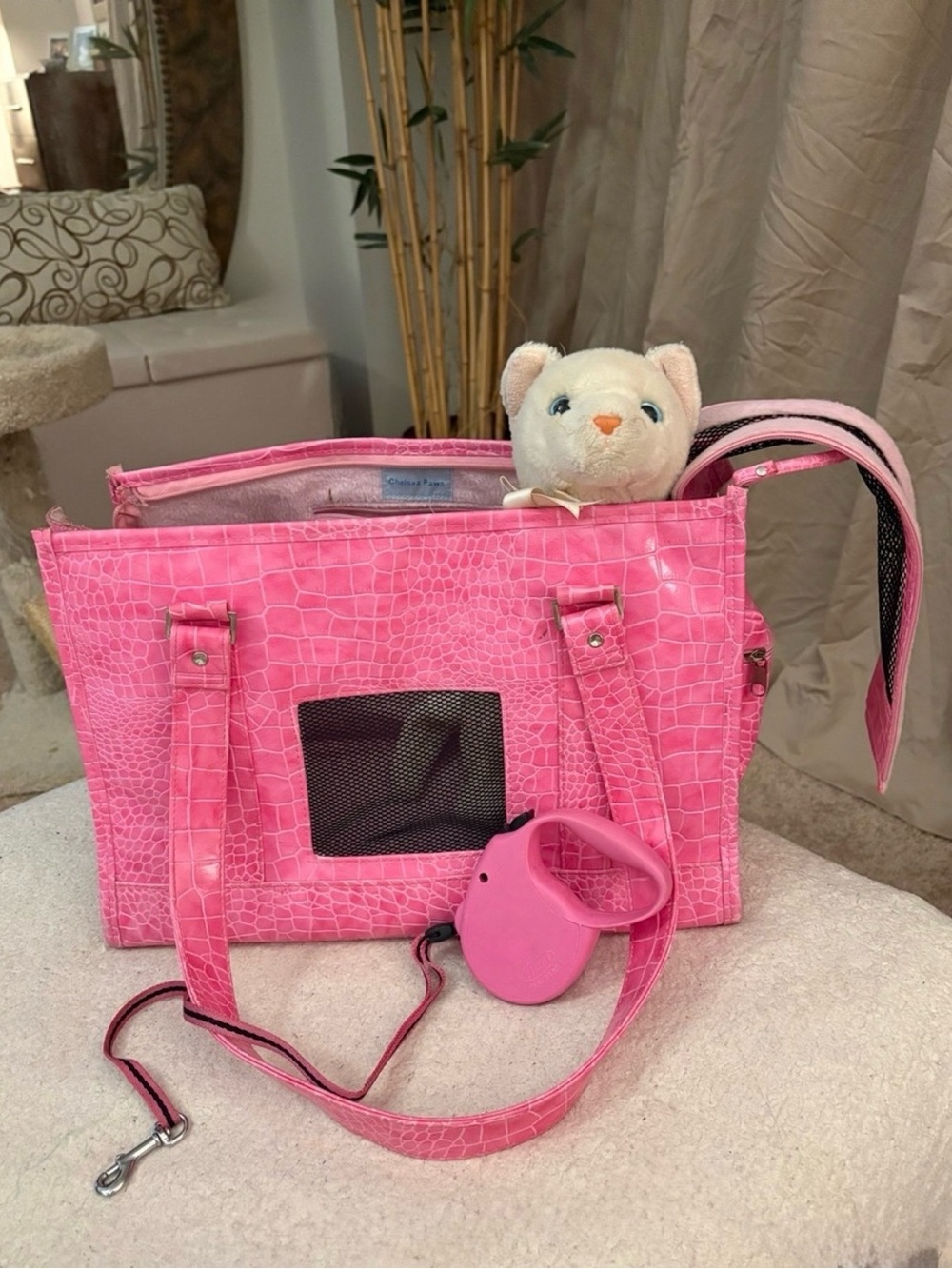 Pink Croc-Texture Women’s Pet Carrier Tote